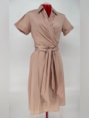NWT Talbots Blush Pink Short Sleeve Midi Length Cotton Belted Classic Wrap Dress